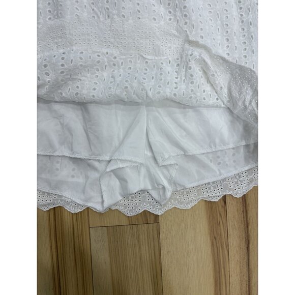 White Eyelet Cotton Blend Sleeveless Skirted Romper XS With Ruffle Detail & V-Ne - Picture 3 of 5